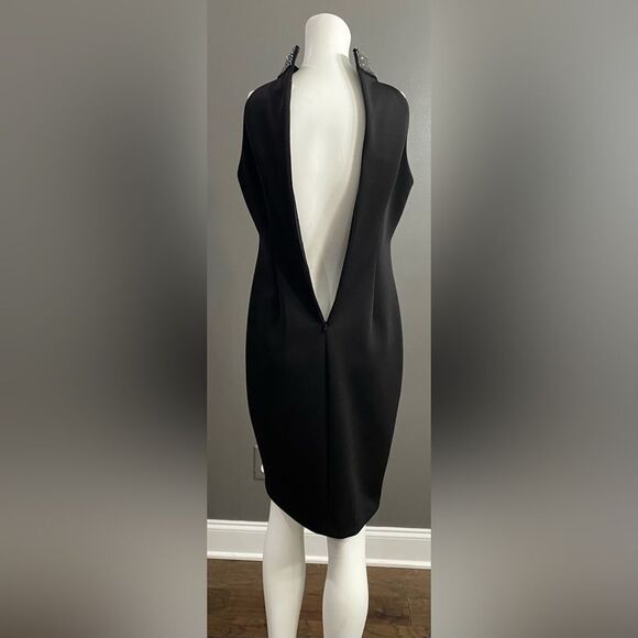 Calvin Klein Rhinestone Beaded Collar Black Halter Dress Size 4 - Picture 8 of 10